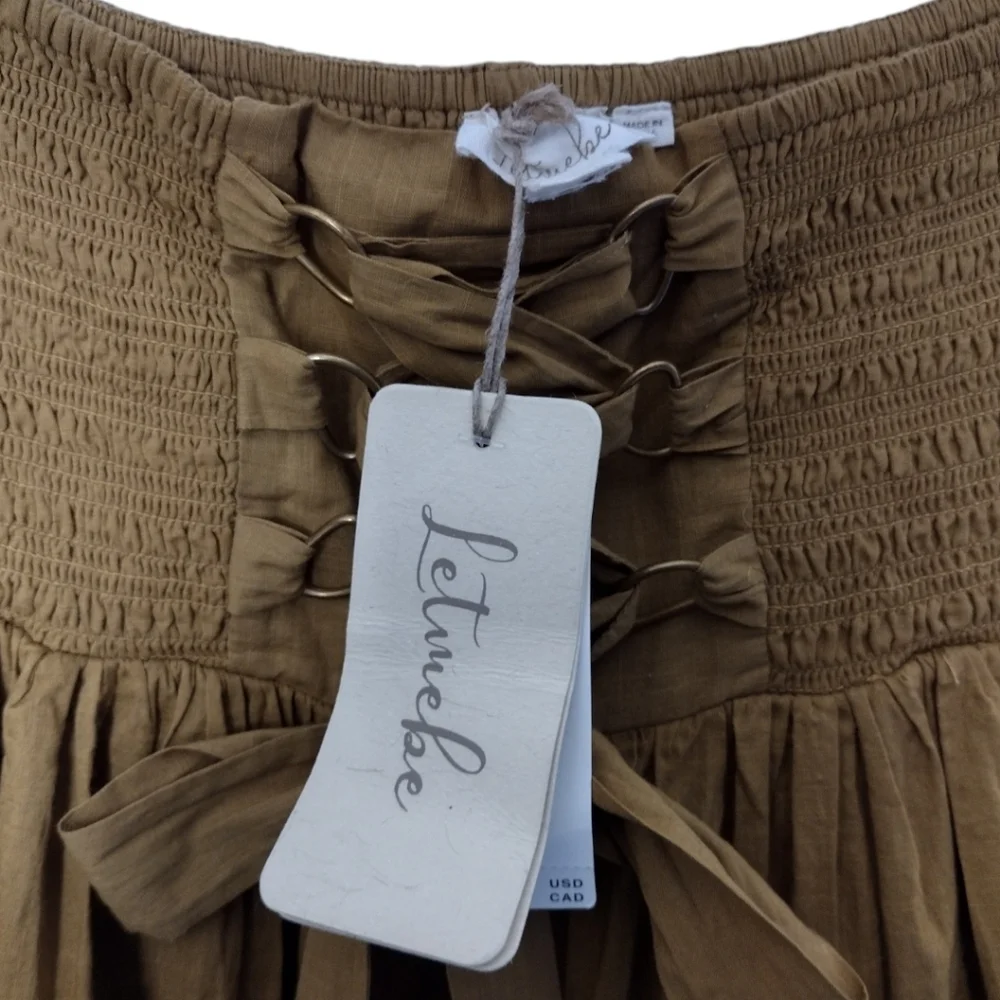 Anthropologie Let Me Be Lynsey Smocked Lace-Up Midi Skirt